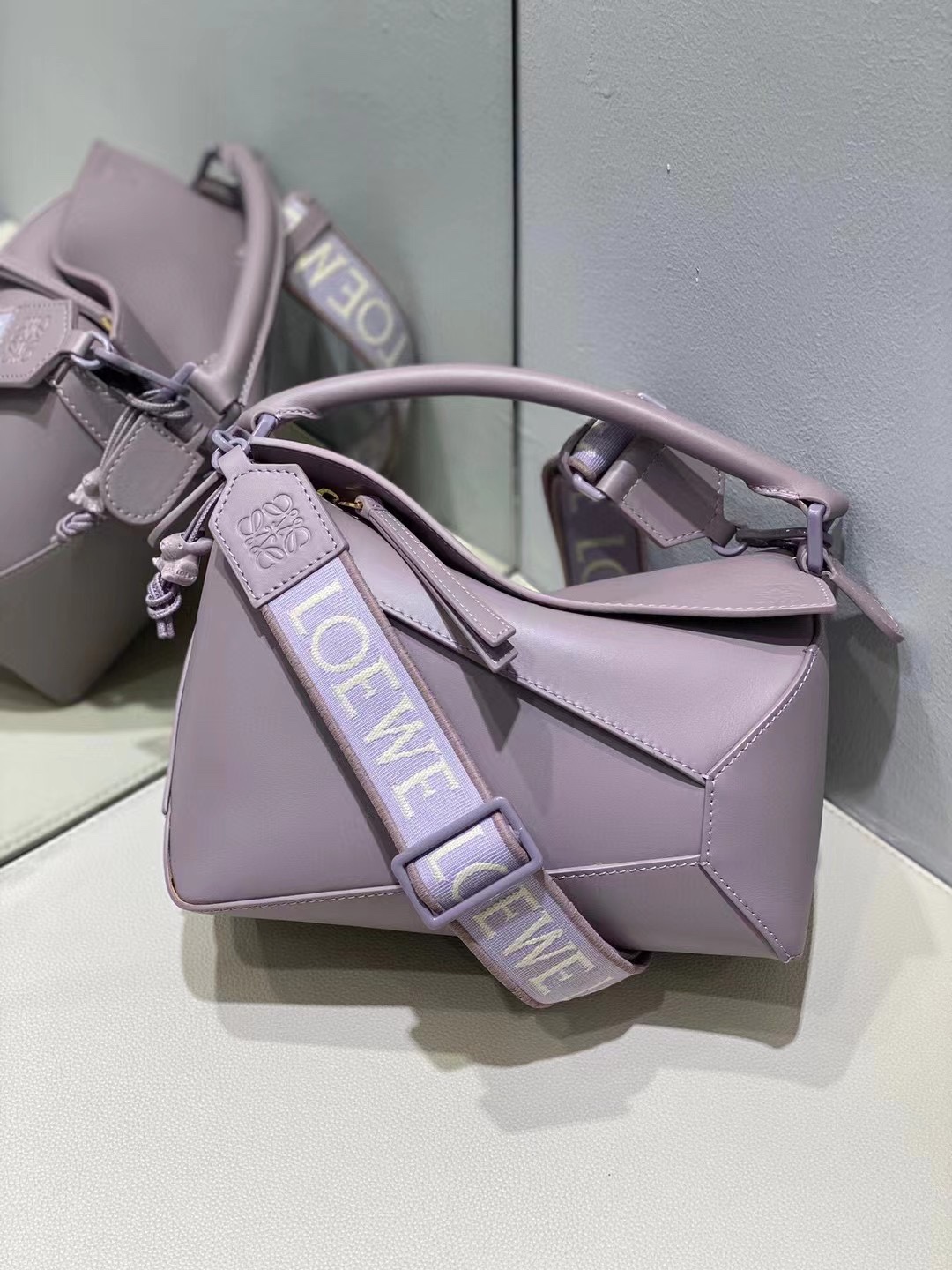 Loewe Small Puzzle Bag in Satin Calfskin Light Purple